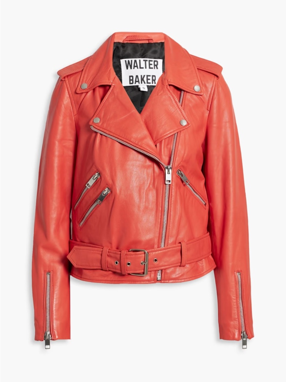 Walter Baker Coral-Red Leather Moto Jacket